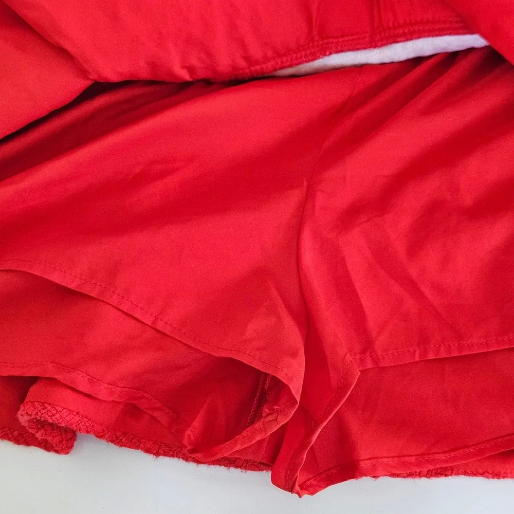 Maje Tweed Ruffled Pleated Asymmetrical Red Micro Mini Skort Skirt US S EU 36
